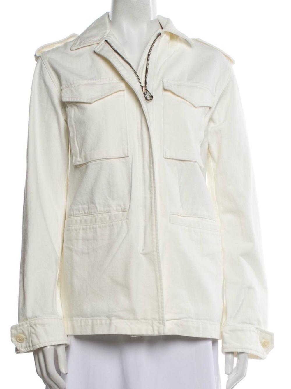 NILI LOTAN denim Utility Jacket white zip closure flap pockets Medium